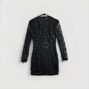 PrettyLittleThing Black Sequin‎ Fringe Mini Dress Women's Size 6 Party Cocktail